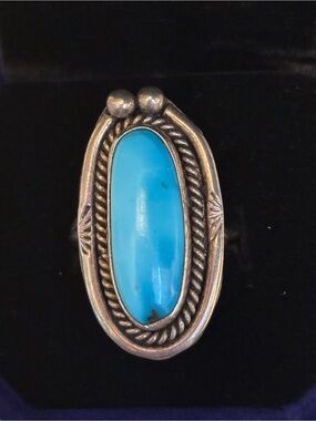Blue Turquoise Stone Sterling-Style Rope Ring size 7.75